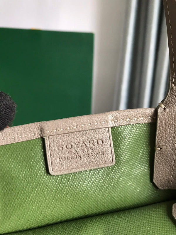 BORSA POITIERS CLAIRE-VOIE 24 IN TELA GOYARDINE GRIGIO MIX VERDE E PELLE DI VITELLO