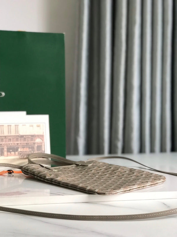 BORSA POITIERS CLAIRE-VOIE 24 IN TELA GOYARDINE GRIGIO MIX VERDE E PELLE DI VITELLO