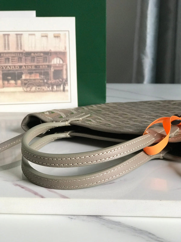 BORSA POITIERS CLAIRE-VOIE 24 IN TELA GOYARDINE GRIGIO MIX VERDE E PELLE DI VITELLO