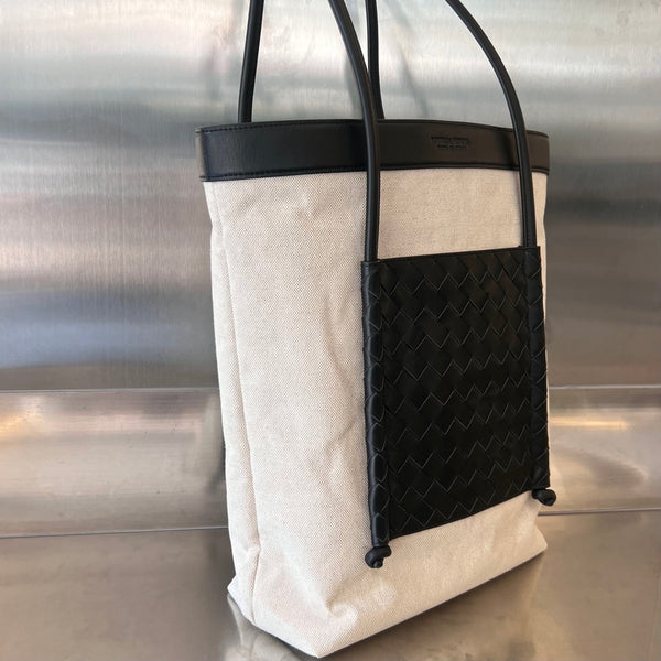 BORSA PORTELLO 41 IN VITELLO NERO E TELA BIANCA