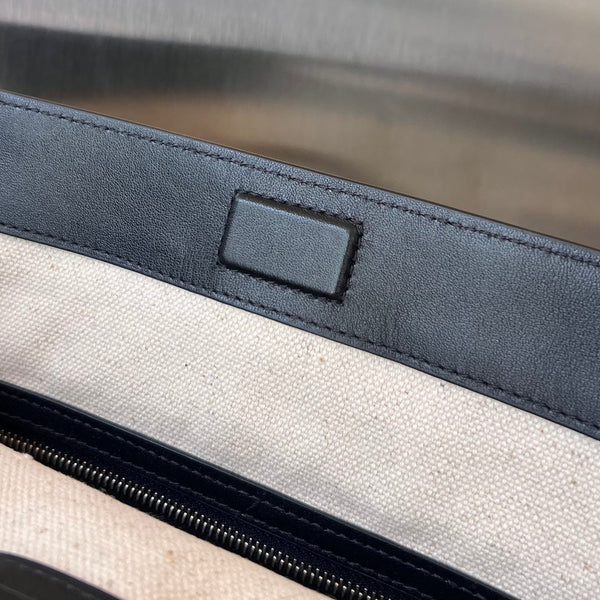 BORSA PORTELLO 41 IN VITELLO NERO E TELA BIANCA