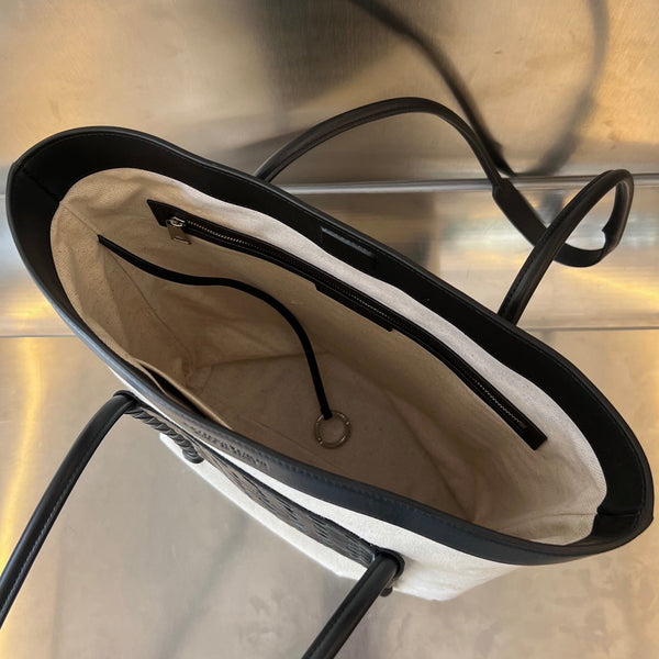 BORSA PORTELLO 41 IN VITELLO NERO E TELA BIANCA