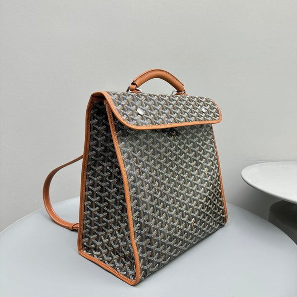 ZAINO LEGER 37 IN TELA GOYARDINE NERA CON RIFINITURE IN PELLE DI VITELLO COLOR TAN