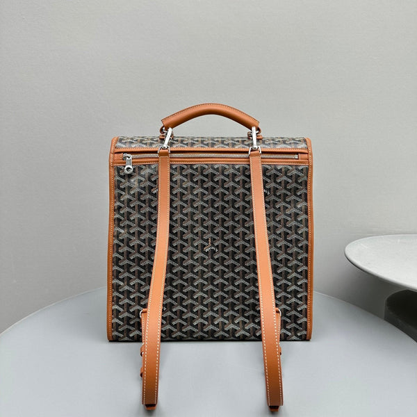 ZAINO LEGER 37 IN TELA GOYARDINE NERA CON RIFINITURE IN PELLE DI VITELLO COLOR TAN