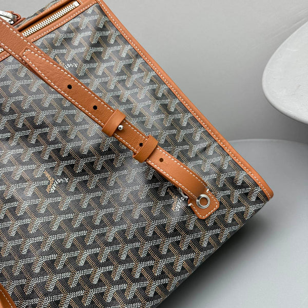 ZAINO LEGER 37 IN TELA GOYARDINE NERA CON RIFINITURE IN PELLE DI VITELLO COLOR TAN