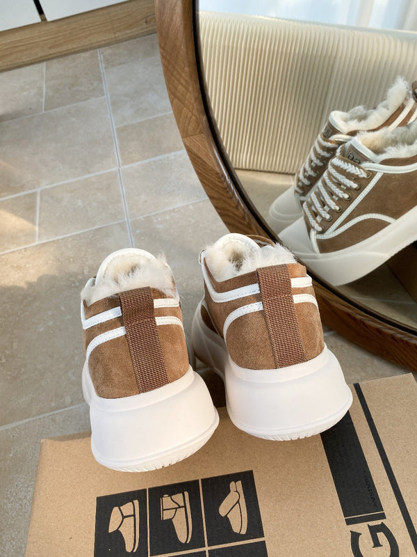 UGG Casual Sports Sneakers Brown White Suede Wool Rubber 512824