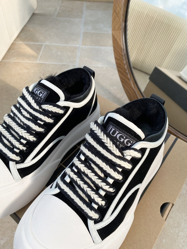 UGG Casual Sports Sneakers Black White Suede Wool Rubber 512825