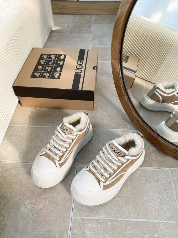 UGG Casual Sports Sneakers Sand White Suede Wool Rubber 512826