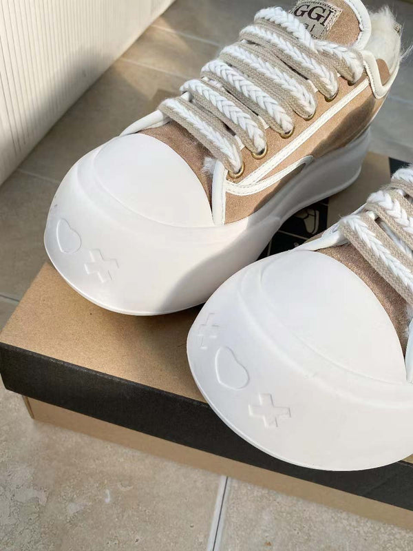 UGG Casual Sports Sneakers Sand White Suede Wool Rubber 512826