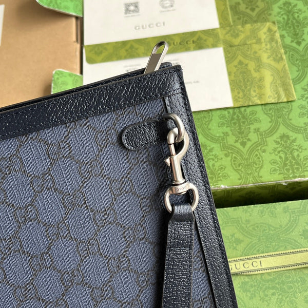 BORSA OPHIDIA 26 IN TELA MONOGRAMMA BLU SCURO E FINITURE IN PELLE DI AGNELLO NERA