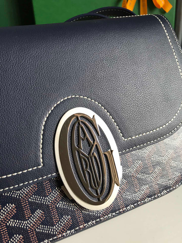 233 BAG 25 IN NAVY BLUE CALFKIN AND GOYARDINE CANVAS