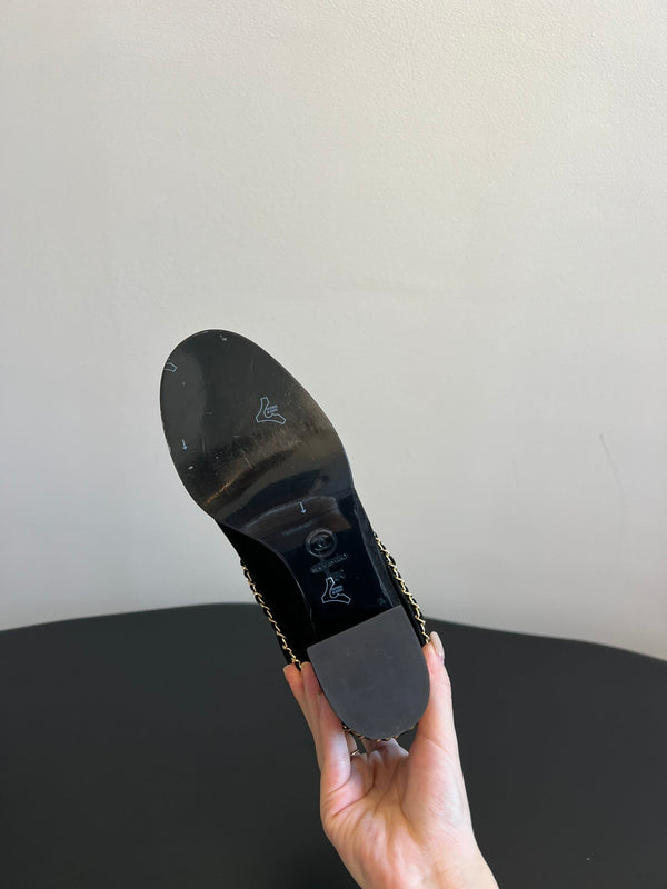 CC Short Boots Black With Chain Suede And Cowhide 944963