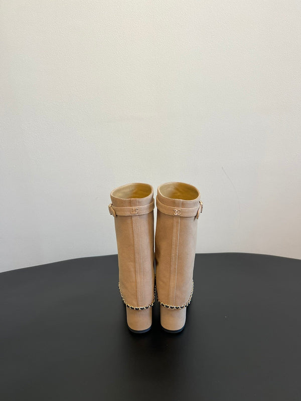 CC Short Boots Dark Beige With Chain Suede And Cowhide 944965