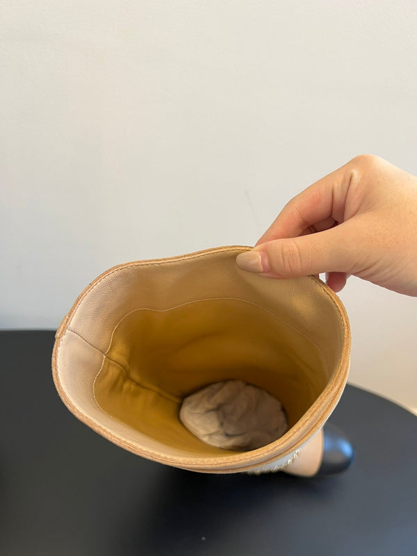 CC Hight Boots Dark Beige With Chain Suede And Cowhide 944969