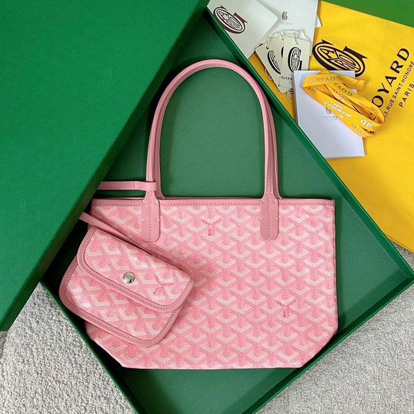 BORSA ANJOU MINI 20 IN PELLE DI VITELLO ROSA CONTORNO E TELA GOYARDINE
