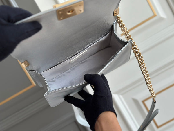 ragazzo medio 25 grigio chevron caviale hardware oro invecchiato