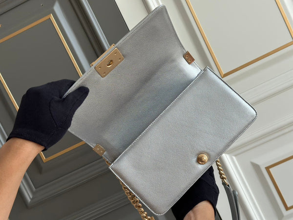 ragazzo medio 25 grigio chevron caviale hardware oro invecchiato