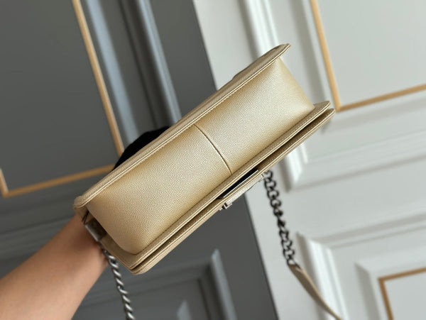 boy medium 25 beige chevron caviar ruthenium hardware