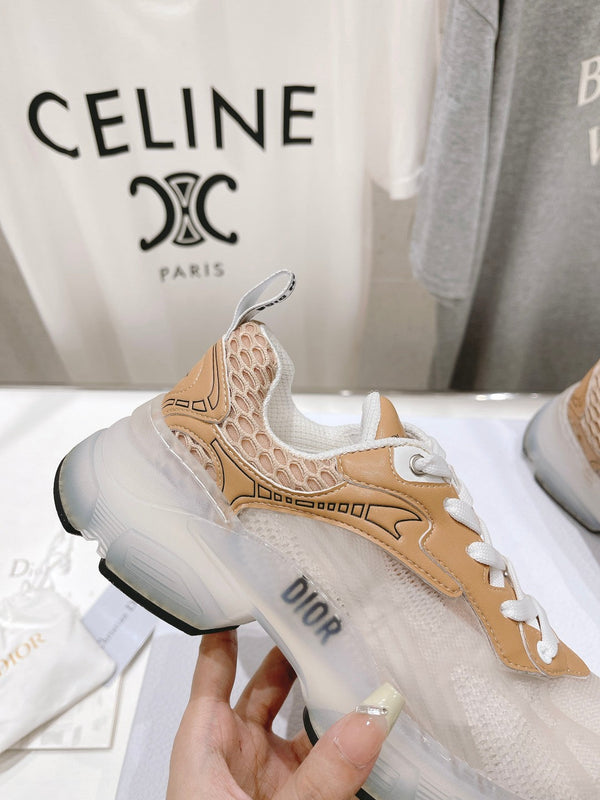 CD Vibe Sneaker White Beige Brown Polyester Mesh Fabric And Lambskin