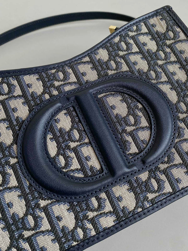 BORSA MINI HOBO 23 IN JACQUARD OBLIQUO BLU