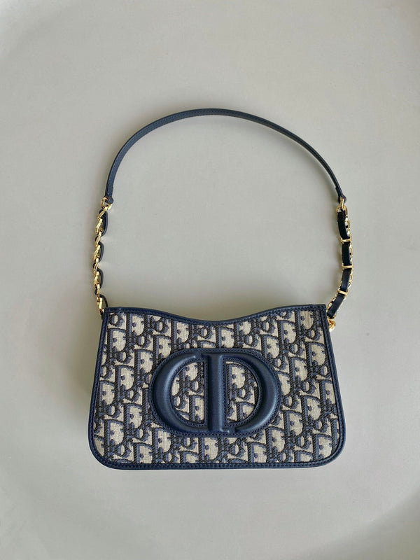 BORSA MINI HOBO 23 IN JACQUARD OBLIQUO BLU