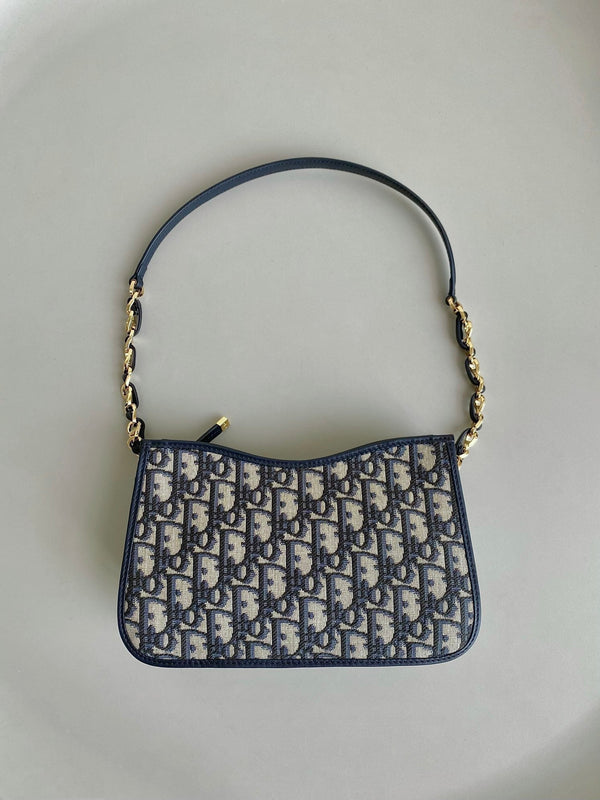 BORSA MINI HOBO 23 IN JACQUARD OBLIQUO BLU