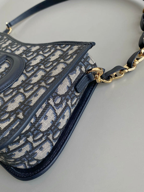 BORSA MINI HOBO 23 IN JACQUARD OBLIQUO BLU