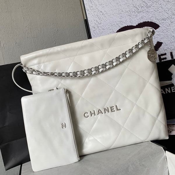 cc 22 hobo pelle di vitello bianca hardware argento