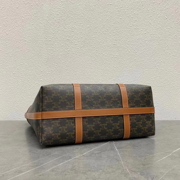 Celine Cabas Drawstring Bag Triomphe Black Brown Canvas & Calfskin