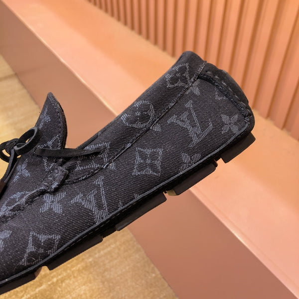 LV LOAFER IN BLACK MONOGRAM DENIM WITH BOW