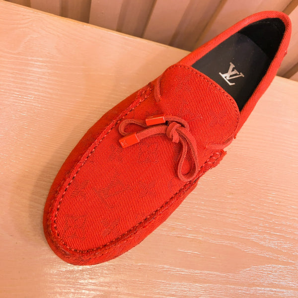 LV LOAFER IN CRIMSON RED MONOGRAM DENIM WITH BOW