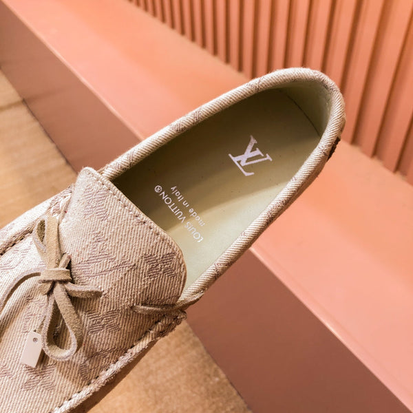 LV LOAFER IN CAMEL BROWN MONOGRAM DENIM WITH BOW