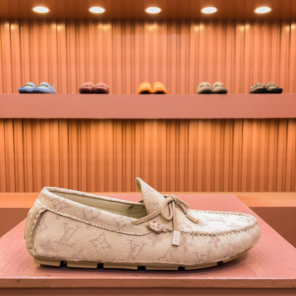 LV LOAFER IN CAMEL BROWN MONOGRAM DENIM WITH BOW