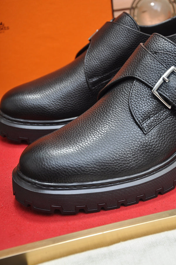 HM MONK STRAP BLACK GRAINED CALFSKIN