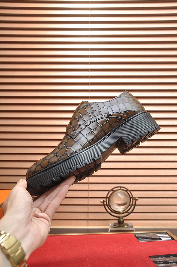 HM MONK STRAP CARAMEL WITH CROCODILE MOTIF CALFSKIN