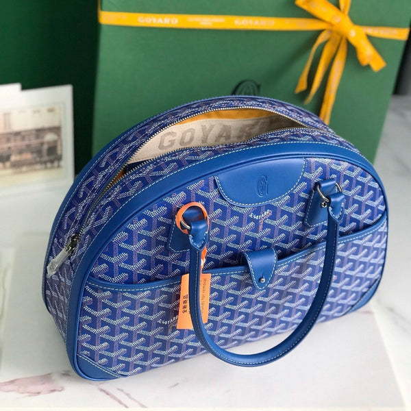 BORSA SAINT JEANNE 35 IN TELA GOYARDINE AZZURRA E PELLE DI VITELLO