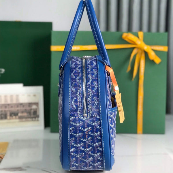 BORSA SAINT JEANNE 35 IN TELA GOYARDINE AZZURRA E PELLE DI VITELLO