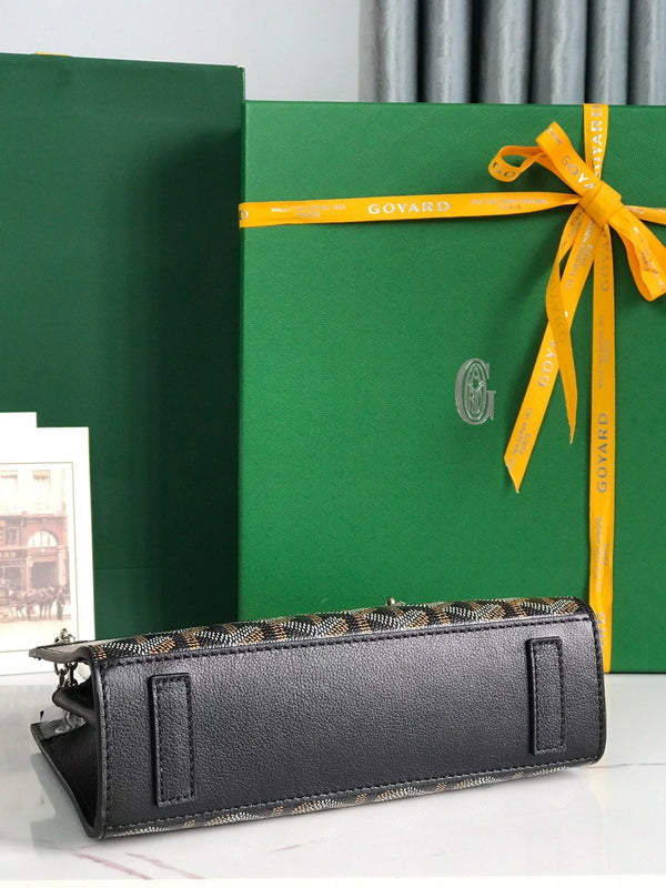 MINI BORSA ROUETTE STRUTTURATA 21 IN TELA GOYARDINE NERA E PELLE DI VITELLO