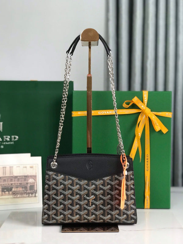 MINI BORSA ROUETTE STRUTTURATA 21 IN TELA GOYARDINE NERA E PELLE DI VITELLO