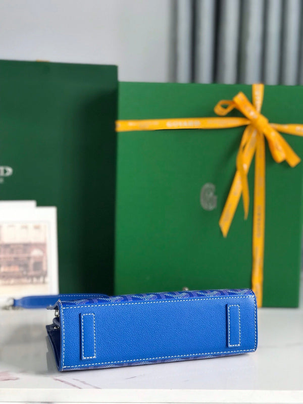 MINI BORSA ROUETTE STRUTTURATA 21 IN TELA GOYARDINE BLU ZAFFIRO E PELLE DI VITELLO