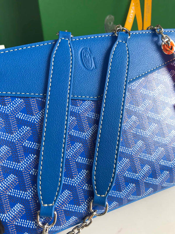 MINI BORSA ROUETTE STRUTTURATA 21 IN TELA GOYARDINE BLU ZAFFIRO E PELLE DI VITELLO