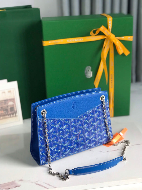 MINI BORSA ROUETTE STRUTTURATA 21 IN TELA GOYARDINE BLU ZAFFIRO E PELLE DI VITELLO