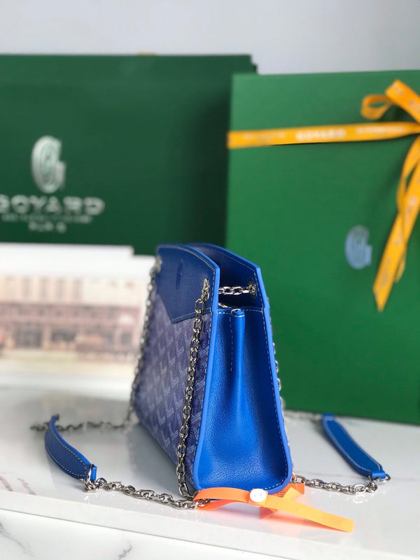 MINI BORSA ROUETTE STRUTTURATA 21 IN TELA GOYARDINE BLU ZAFFIRO E PELLE DI VITELLO