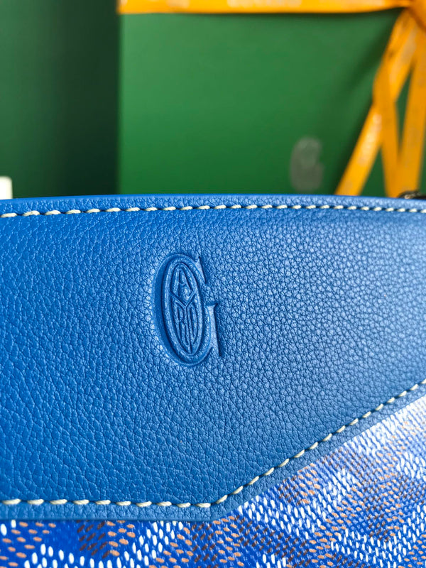 MINI BORSA ROUETTE STRUTTURATA 21 IN TELA GOYARDINE BLU ZAFFIRO E PELLE DI VITELLO