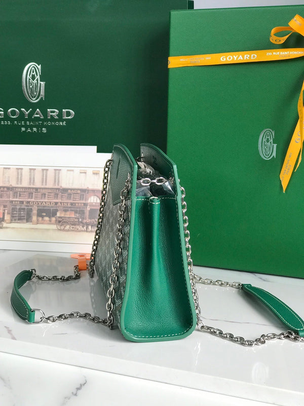 MINI BORSA ROUETTE STRUTTURATA 21 IN TELA GOYARDINE VERDE E PELLE DI VITELLO