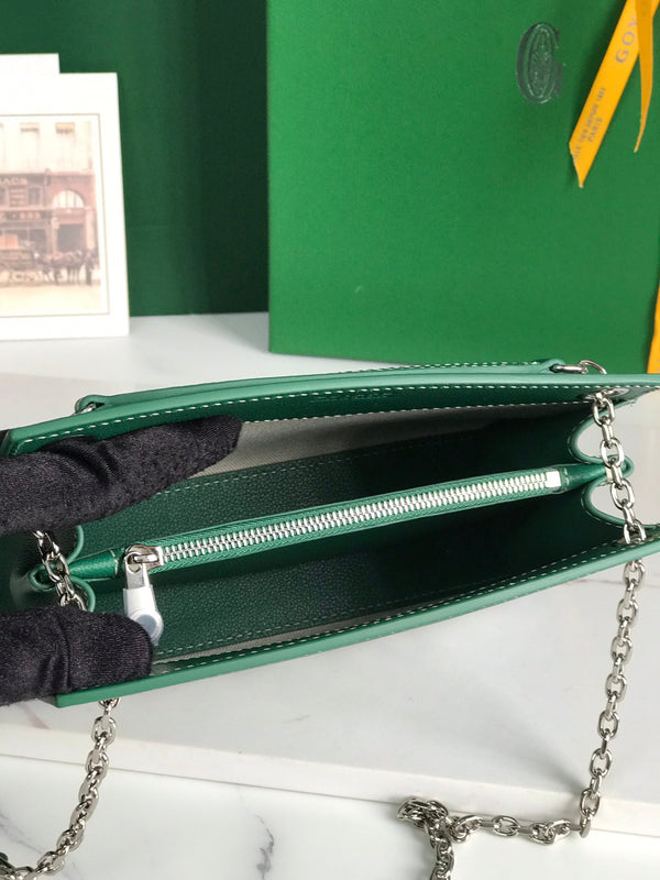 MINI BORSA ROUETTE STRUTTURATA 21 IN TELA GOYARDINE VERDE E PELLE DI VITELLO
