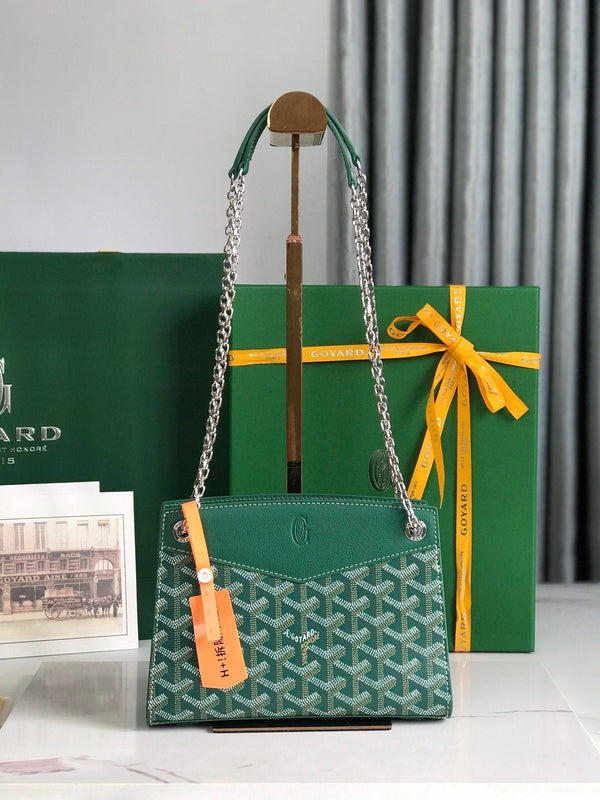 MINI BORSA ROUETTE STRUTTURATA 21 IN TELA GOYARDINE VERDE E PELLE DI VITELLO