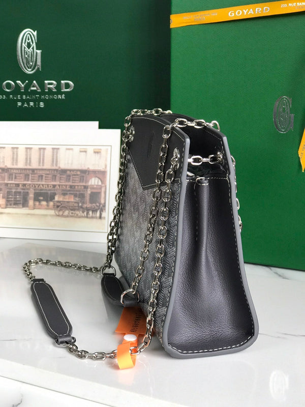 BORSA MINI ROUETTE STRUCTURÉ 21 IN TELA GOYARDINE GRIGIA NERA E PELLE DI VITELLO