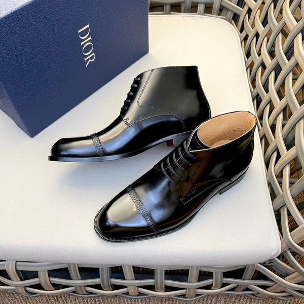 CD HOMME LACE-UP ANKLE BOOT BLACK EMBOSSED CALFSKIN