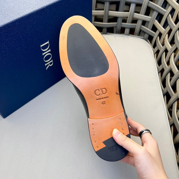 CD HOMME LACE-UP ANKLE BOOT GLOSSY BLACK CALFSKIN